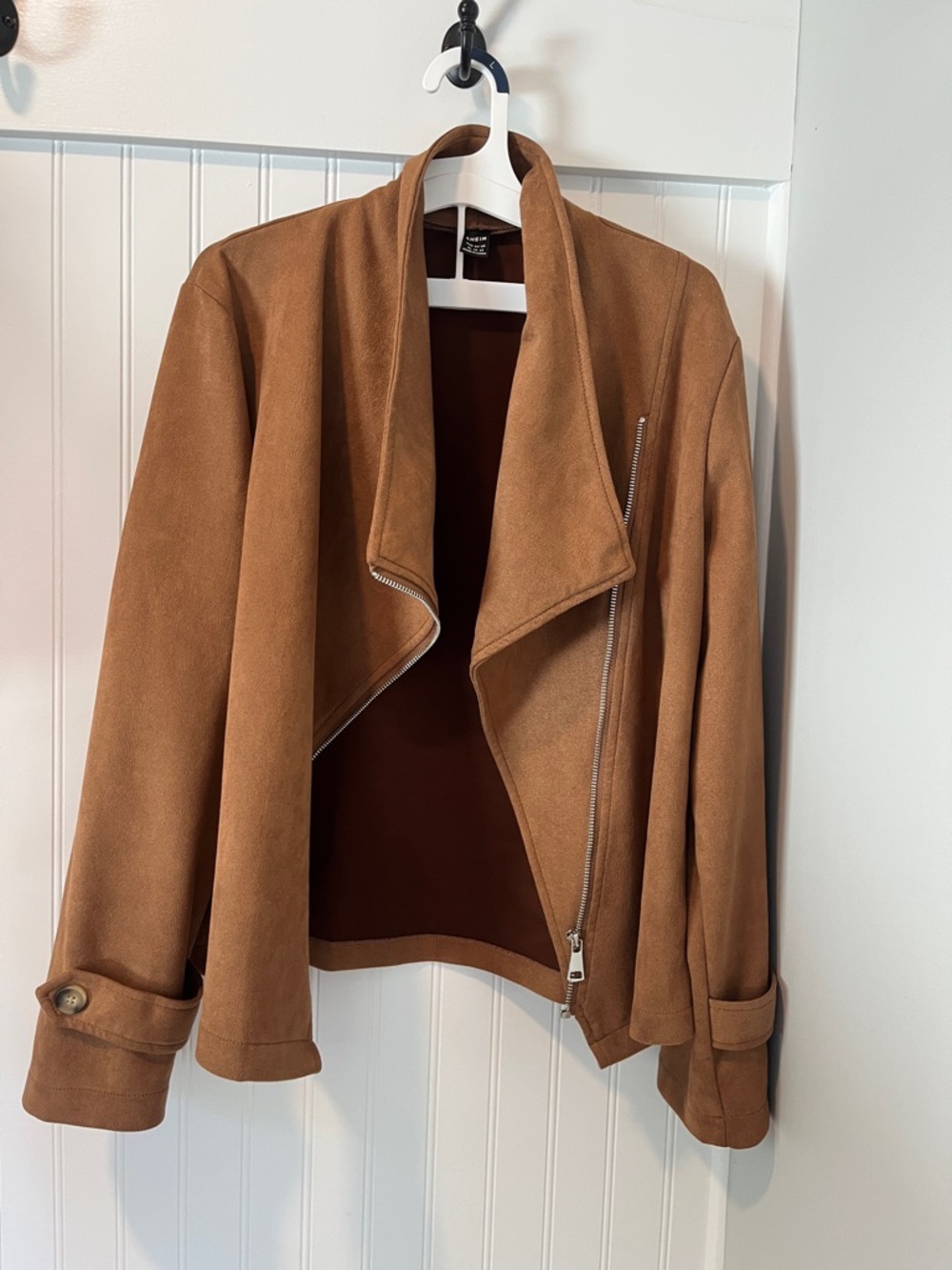 SHEIN Women's Tan Suede-Effect Open Drape Jacket